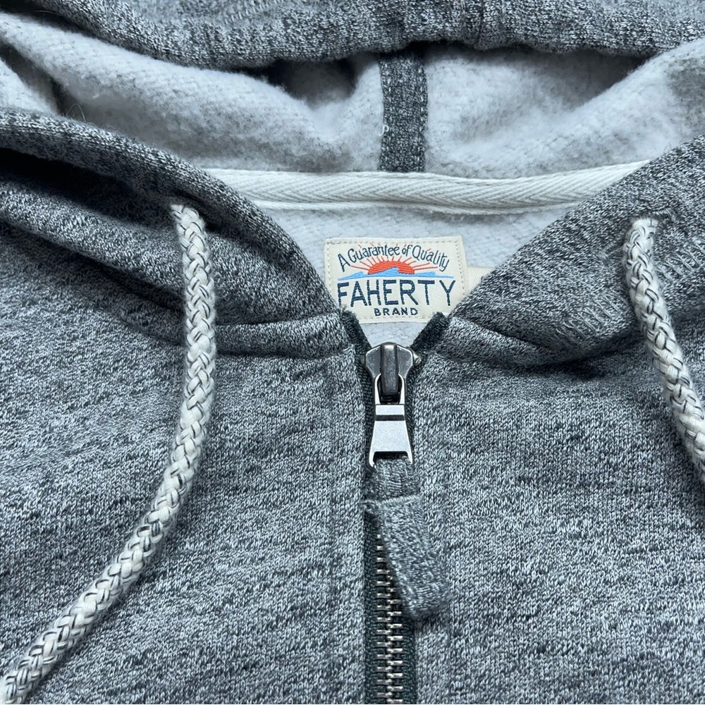 Faherty Full Zip Hoodie Mens Size Medium Gray Cotton Fleece Lined Huckberry - Picture 10 of 13